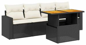 VidaXL 5 részes fekete polyrattan kerti kanapészett párnákkal