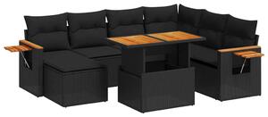 Polyrattan Kerti Ülőgarnitúra - 8 részes - Fekete