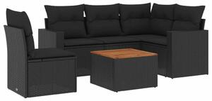 VidaXL 6 részes fekete polyrattan kerti ülőgarnitúra párnákkal