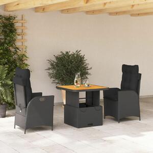 VidaXL Polyrattan Kerti Étkezőgarnitúra - 3 részes - Fekete