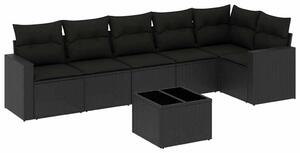 Polyrattan Kerti Ülőgarnitúra - 7 részes - Fekete