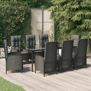 VidaXL 9 részes Kerti Étkezőgarnitúra - Fekete Polyrattan