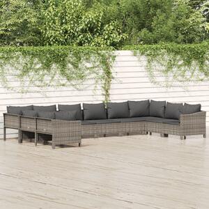 10 részes szürke polyrattan kerti ülőgarnitúra párnákkal