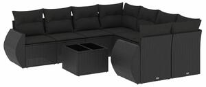 VidaXL 9 részes fekete polyrattan kerti ülőgarnitúra párnákkal