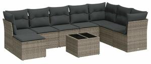 VidaXL Polyrattan Kerti Ülőgarnitúra - 9 részes - Szürke