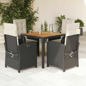 VidaXL Polyrattan Kerti Étkezőgarnitúra - 5 részes, Fekete