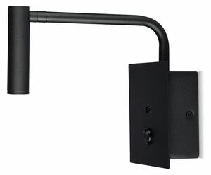 V-TAC fali LED COB olvasólámpa kapcsolóval és USB töltővel, fekete 3W meleg fehér - SKU 211487