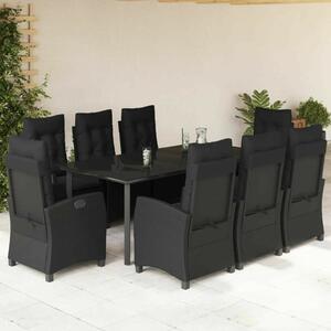 VidaXL - 9 részes Kerti Étkezőgarnitúra - Fekete Polyrattan