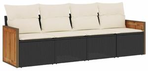 VidaXL 4 részes Kerti Ülőgarnitúra - Polyrattan - Fekete
