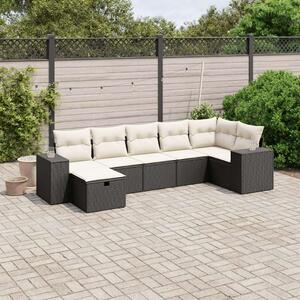 Polyrattan Kerti Ülőgarnitúra - 7 részes - Fekete