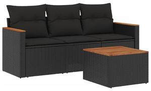 Polyrattan Kerti Ülőgarnitúra - 4 részes - Fekete