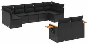 VidaXL 9 részes Kerti Ülőgarnitúra - Fekete Polyrattan