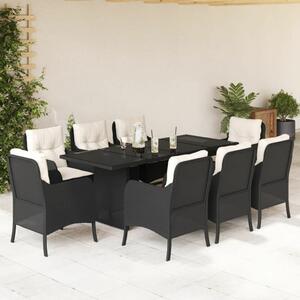 VidaXL Kerti Étkezőgarnitúra - 9 részes - Fekete Polyrattan