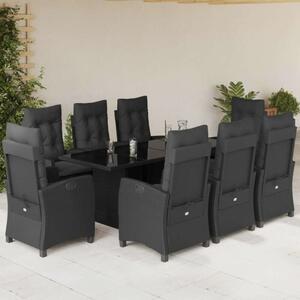 VidaXL - 9 Részes Kerti Étkezőgarnitúra - Polyrattan - Fekete