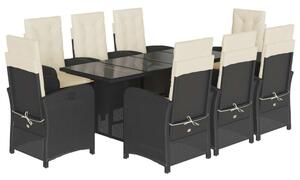 VidaXL 9 részes Kerti Étkezőgarnitúra - Polyrattan - Fekete