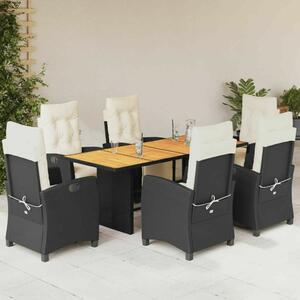 VidaXL Kerti Étkezőgarnitúra - 7 részes - Fekete Polyrattan