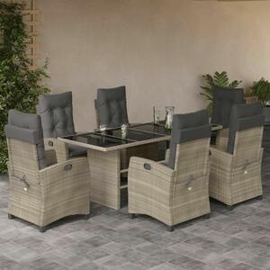 VidaXL 7 részes világosszürke polyrattan kerti étkezőszett párnával