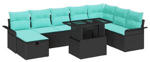VidaXL Kerti Kanapé Szett párnával tárolóval 9 pcs Fekete Poli rattan