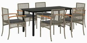 VidaXL 7 részes szürke polyrattan kerti étkezőgarnitúra párnával