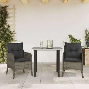 VidaXL 3 részes szürke polyrattan kerti étkezőgarnitúra párnával