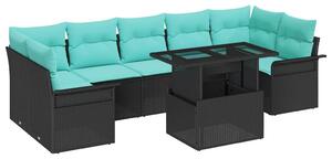 VidaXL Kerti Kanapé Szett párnával tárolóval 8 pcs Fekete Poly Rattan
