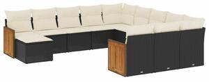 VidaXL 12 részes fekete polyrattan kerti ülőgarnitúra párnákkal