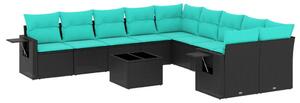 VidaXL 11 db fekete polyrattan kerti kanapégarnitúra párnákkal