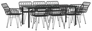 Elegáns Fekete Polyrattan Kerti Étkezőgarnitúra - 9 részes