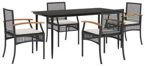 VidaXL 5 részes fekete polyrattan kerti étkezőgarnitúra párnákkal