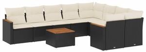 VidaXL 10 részes fekete polyrattan kerti ülőgarnitúra párnákkal
