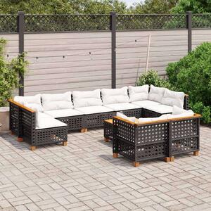 Polyrattan Kerti Ülőgarnitúra - 10 részes - Fekete