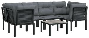 Polyrattan Kerti Ülőgarnitúra - 7 részes - Fekete-Szürke