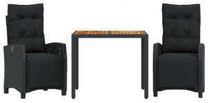 VidaXL Polyrattan Kerti Étkezőgarnitúra - 3 részes - Fekete
