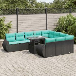 VidaXL 11 részes fekete polyrattan akácfa kerti ülőgarnitúra párnákkal