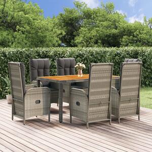 VidaXL 7 részes szürke polyrattan kerti étkezőgarnitúra párnával