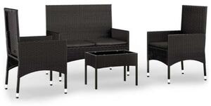VidaXL Kerti Ülőgarnitúra - 4 részes - Fekete Polyrattan