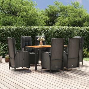 VidaXL 7 részes fekete polyrattan kerti étkezőgarnitúra párnával