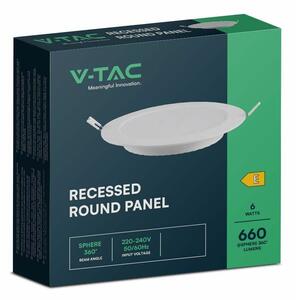 V-TAC süllyeszthető, műanyag házas, kerek LED panel 6W, meleg fehér - SKU 7858