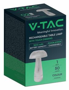 V-TAC 1W átlátszó, érintéssel vezérelhető akkumulátoros LED gomba alakú lámpa, CCT - SKU 7894