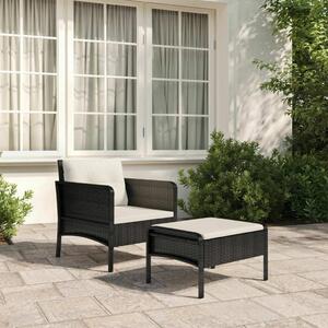 VidaXL Polyrattan Kerti Fotel Lábtartóval - Fekete