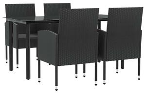 Polyrattan Kerti Étkezőgarnitúra - 5 részes - Fekete