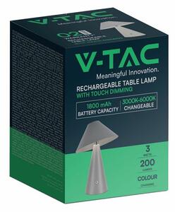 V-TAC 3W szürke fém, érintéssel vezérelhető akkumulátoros LED lámpa, CCT - SKU 7949