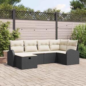 VidaXL Kerti Kanapé Szett párnával tárolóval 6 pcs Fekete Poli rattan