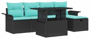 VidaXL Kerti Kanapé Szett párnával tárolóval 6 pcs Fekete Poli rattan