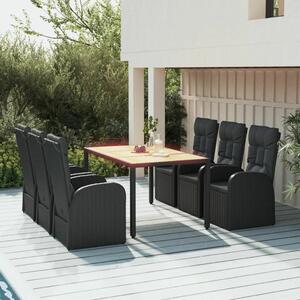 VidaXL 7 részes fekete polyrattan kerti étkezőgarnitúra párnával