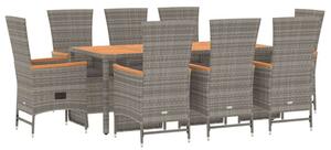 VidaXL Polyrattan Kerti Étkezőgarnitúra - 9 részes, Szürke