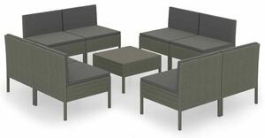 Polyrattan Kerti Bútorszett - 9 részes - Szürke