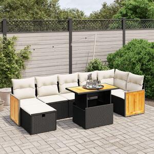Polyrattan Kerti Ülőgarnitúra - 8 részes - Fekete