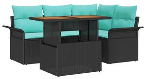 VidaXL Kerti Kanapé Szett tárolóval 5 pcs Fekete Poli rattan