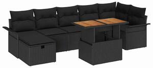VidaXL Kerti Kanapé Szett 8 pcs Fekete polirattan